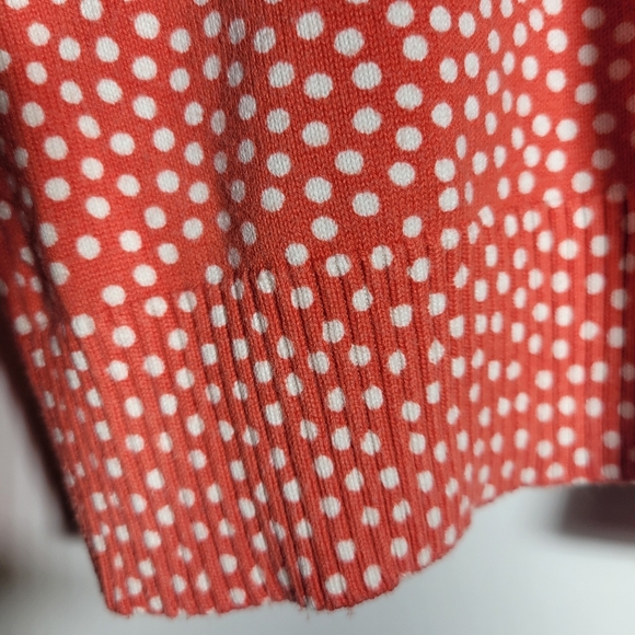 Lands' End Orange and White Polka Dot cardigan boxy square cut Sweater XS - Picture 2 of 5